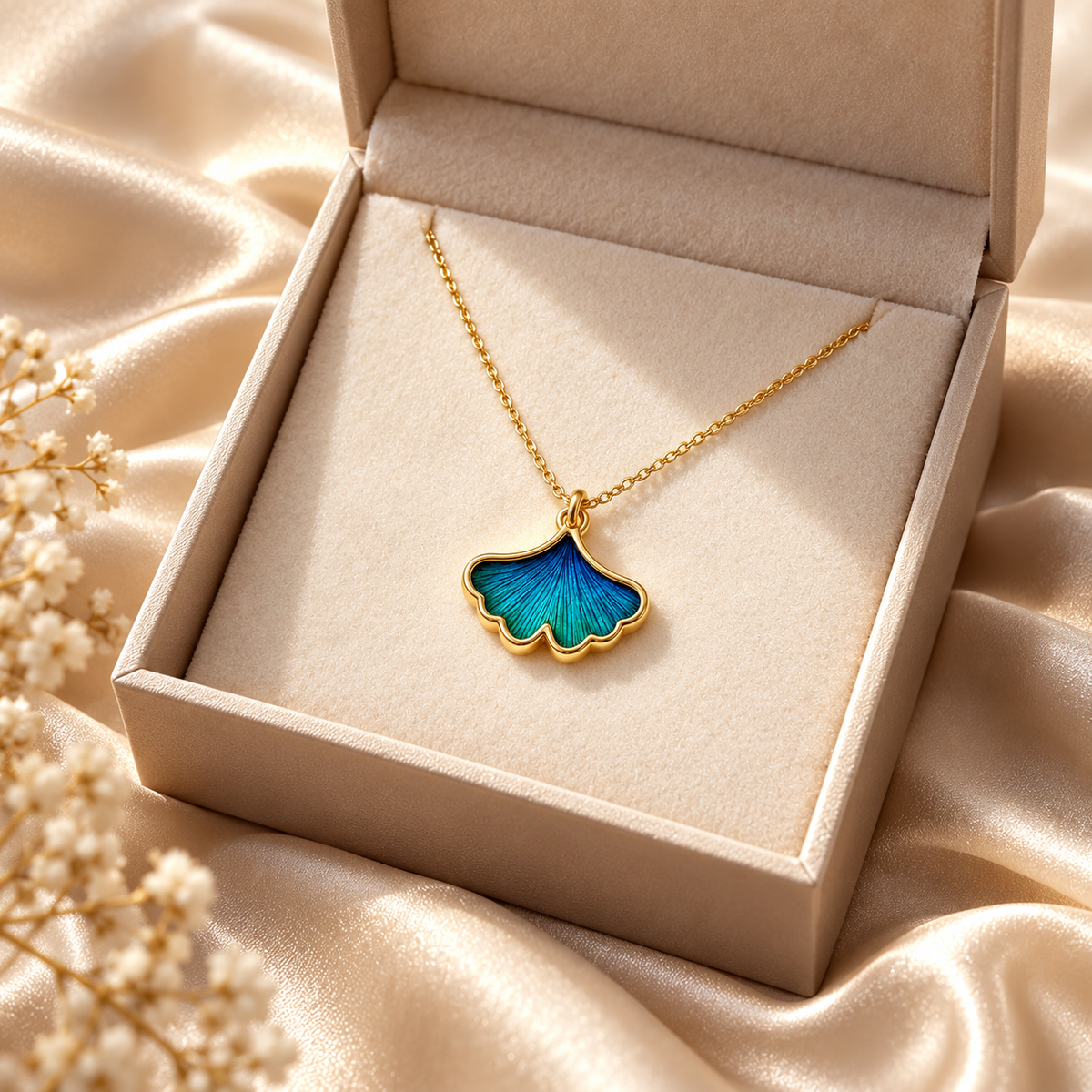 π Stunning Pick | Gold Plated Peacock Feather Ginkgo Necklace | Nature Inspired Dainty Pendant