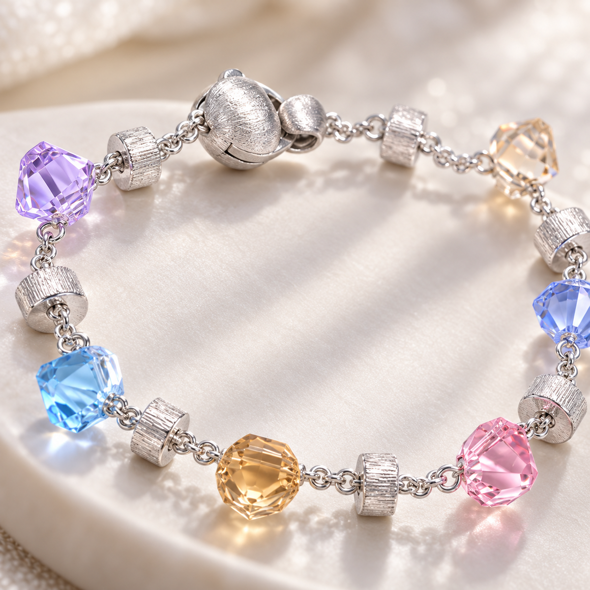 💫 Trendy Pick | Silver Multicolor Crystal Bracelet | Playful Vibrant Beaded Wrist Chain