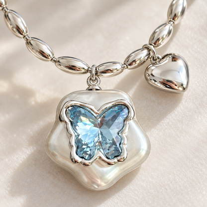 🦋 Eye-Catcher | Blue Crystal Butterfly Necklace | Y2K Dopamine Statement Jewelry
