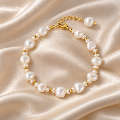 🤍 Must-Own | Baroque Pearl Gold Bracelet | Organic Soft Classic Wrist Jewelry