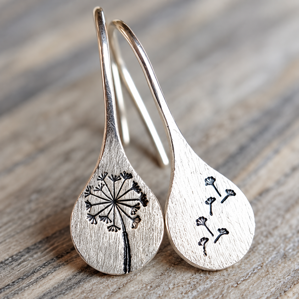 🍃 Hot Pick | Silver Dandelion Engraved Earrings | Ethnic Teardrop Hook Ear Adornments