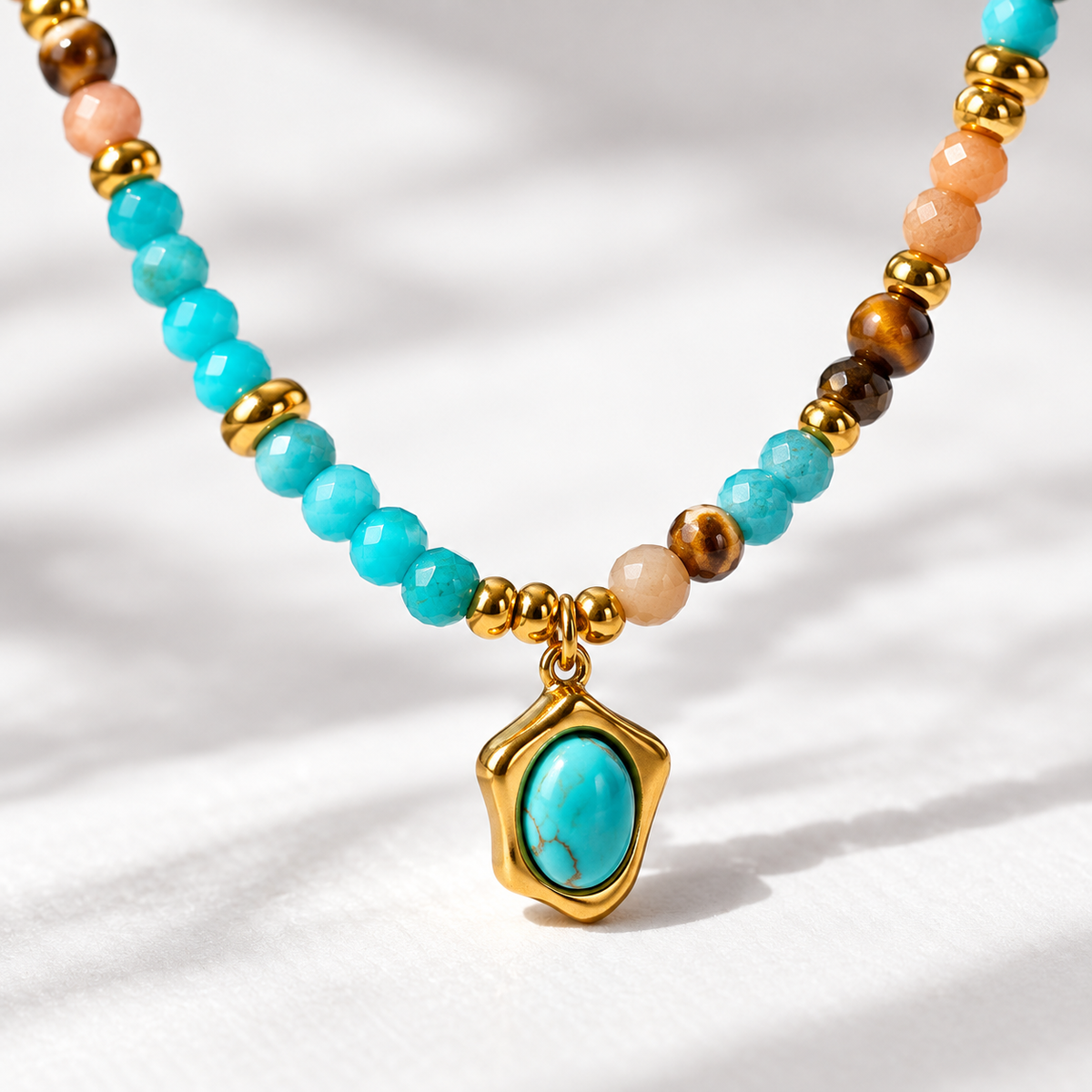 🌼 Boho Staple | Natural Stone Beaded Necklace | Earthy Turquoise Layerable Charm