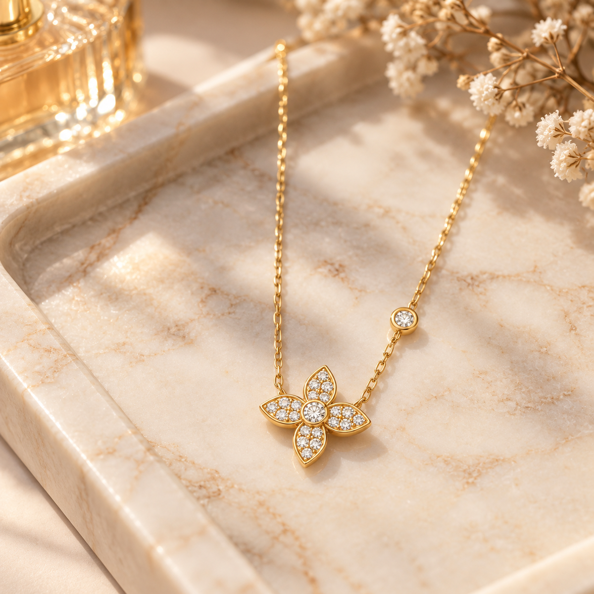 ✨✨ Coveted Pick | Gold Plated Zircon Floral Necklace | Sleek Minimal Sparkling Pendant