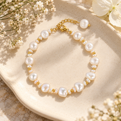 🤍 Must-Own | Baroque Pearl Gold Bracelet | Organic Soft Classic Wrist Jewelry
