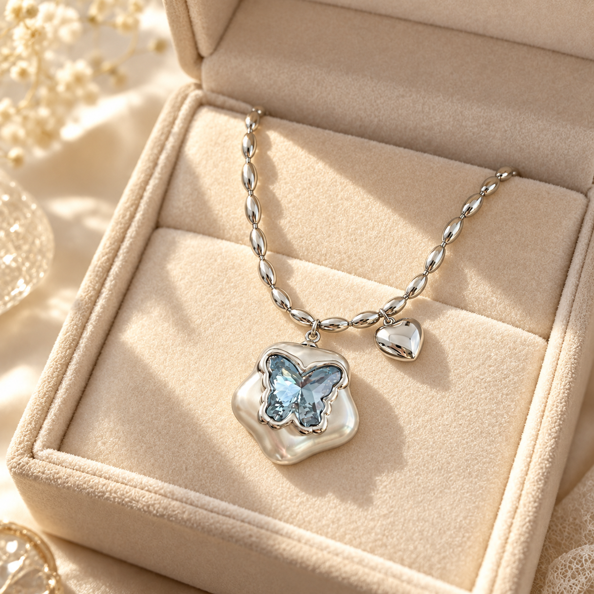 🦋 Eye-Catcher | Blue Crystal Butterfly Necklace | Y2K Dopamine Statement Jewelry