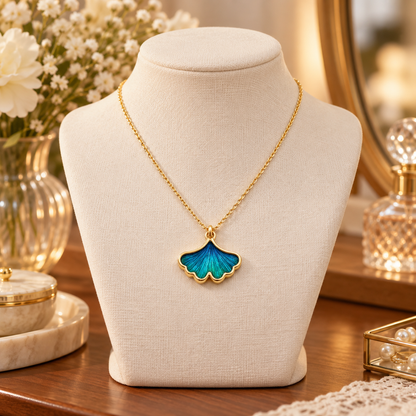 🍃 Stunning Pick | Gold Plated Peacock Feather Ginkgo Necklace | Nature Inspired Dainty Pendant