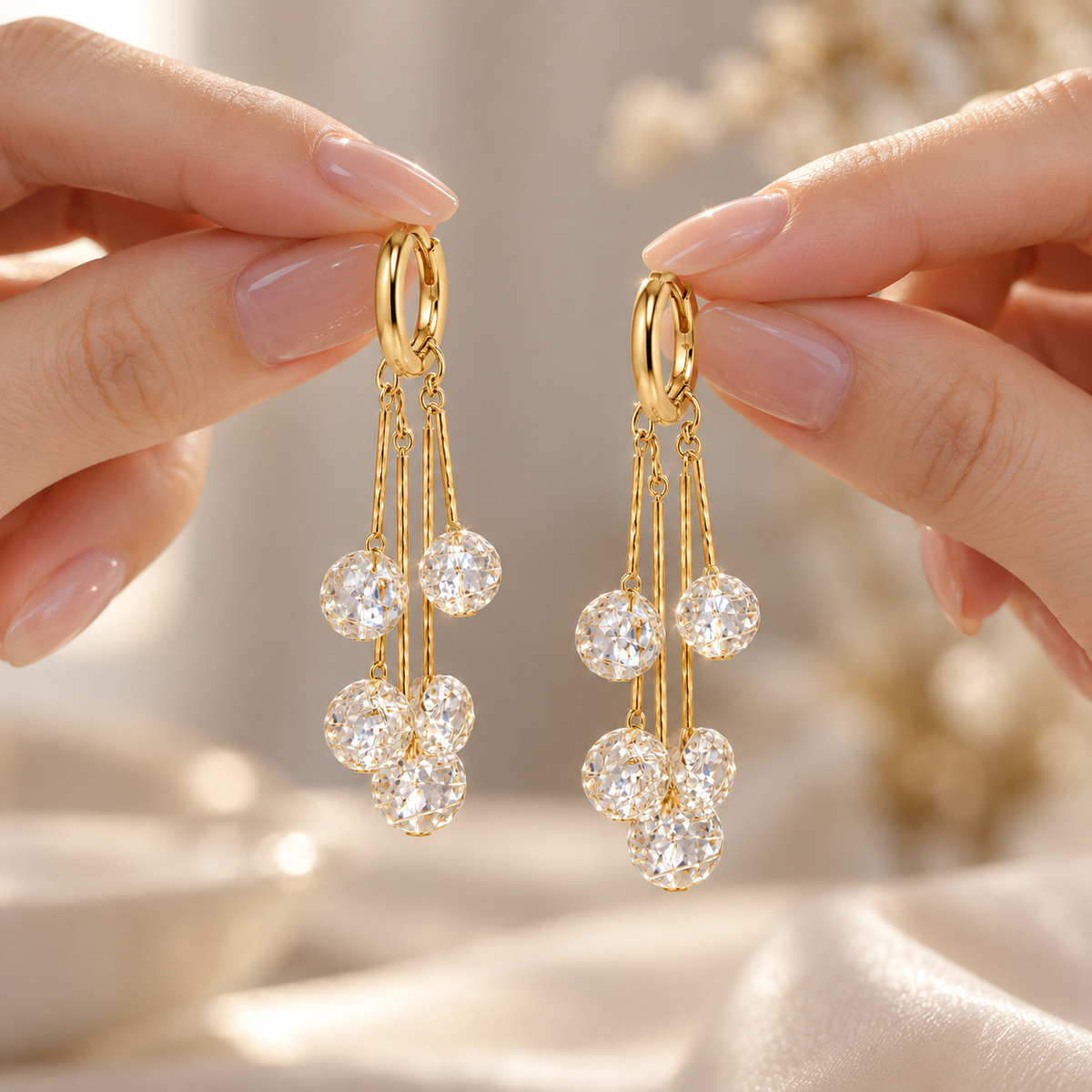 💫 Hot Pick | Gold Alloy Teardrop Dangle Earrings | Multi-strand Shimmering Drop Ear Jewelry