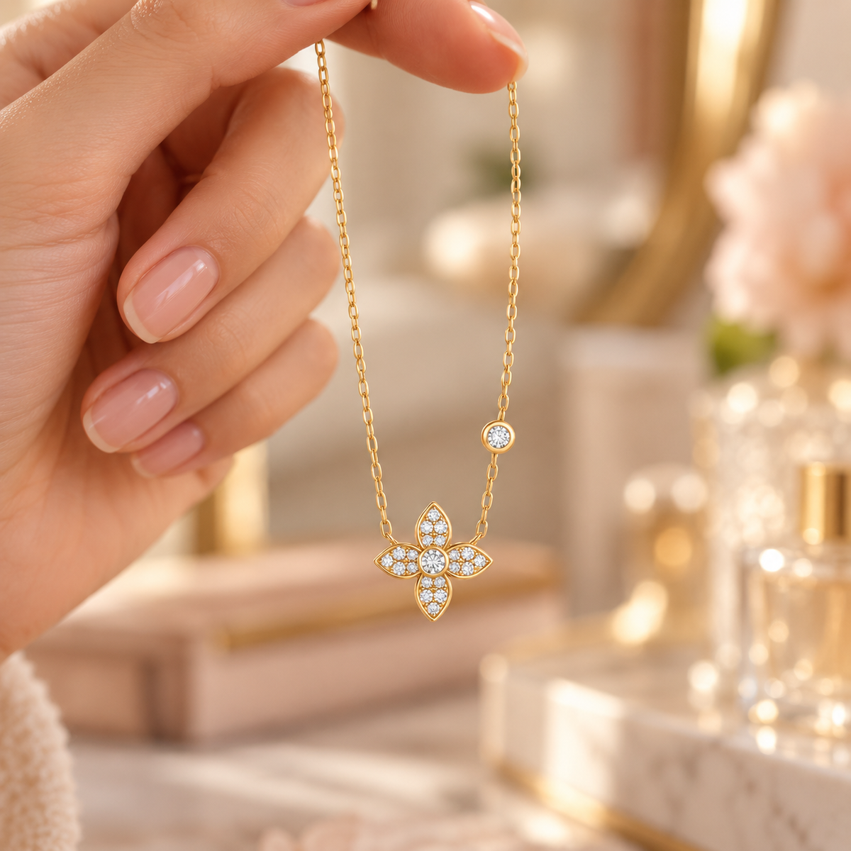 ✨✨ Coveted Pick | Gold Plated Zircon Floral Necklace | Sleek Minimal Sparkling Pendant