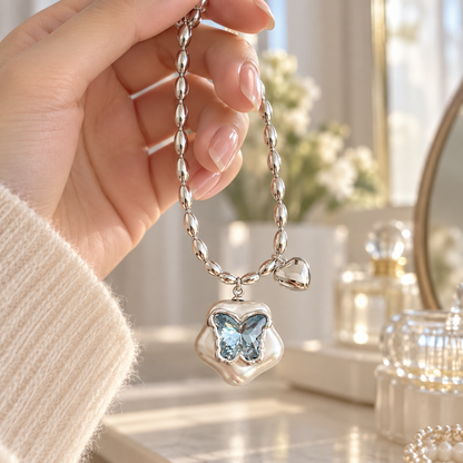 🦋 Eye-Catcher | Blue Crystal Butterfly Necklace | Y2K Dopamine Statement Jewelry