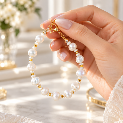 🤍 Must-Own | Baroque Pearl Gold Bracelet | Organic Soft Classic Wrist Jewelry