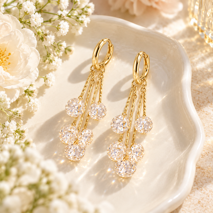 💫 Hot Pick | Gold Alloy Teardrop Dangle Earrings | Multi-strand Shimmering Drop Ear Jewelry