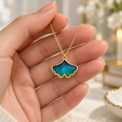 🍃 Stunning Pick | Gold Plated Peacock Feather Ginkgo Necklace | Nature Inspired Dainty Pendant