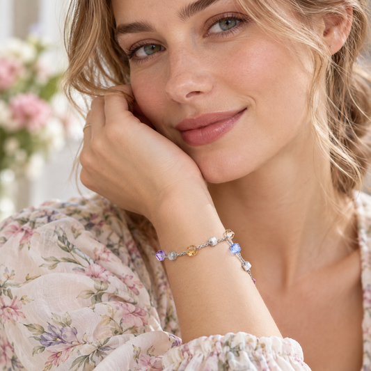 💫 Trendy Pick | Silver Multicolor Crystal Bracelet | Playful Vibrant Beaded Wrist Chain