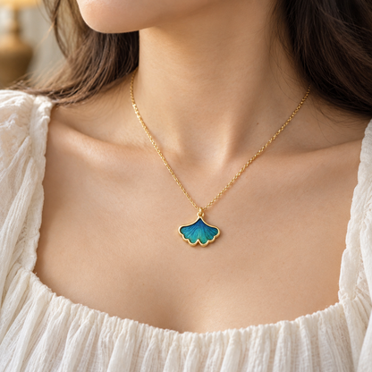 🍃 Stunning Pick | Gold Plated Peacock Feather Ginkgo Necklace | Nature Inspired Dainty Pendant